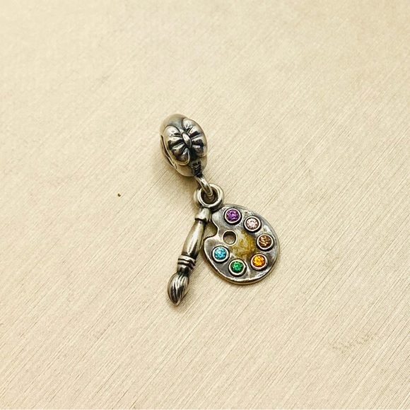 EUC Pandora 791268CZMX Sterling Silver Artist Palette Dangle Bead w/ CZ's - Picture 3 of 9
